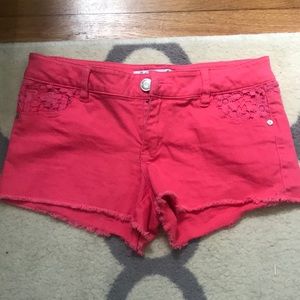 Coral stretchy jean shorts size 2